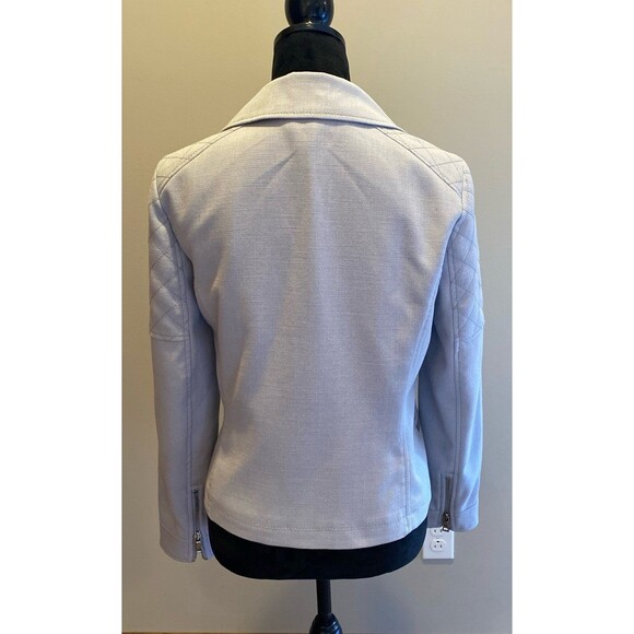 Ann Taylor Motorcycle Jacket Size Small Fitted Gray Moto Coat Quilted Shoulder - Picture 7 of 12